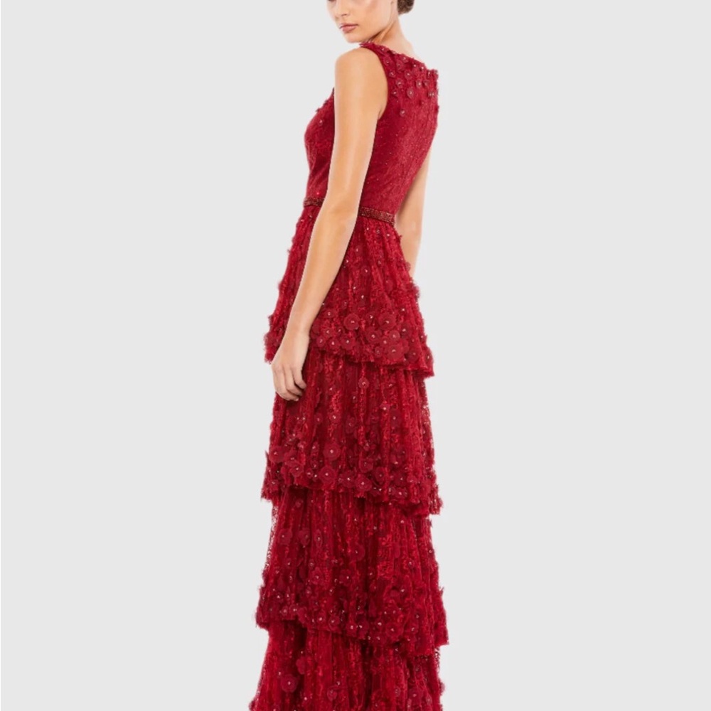 Elegant Red Lace Tiered Dress